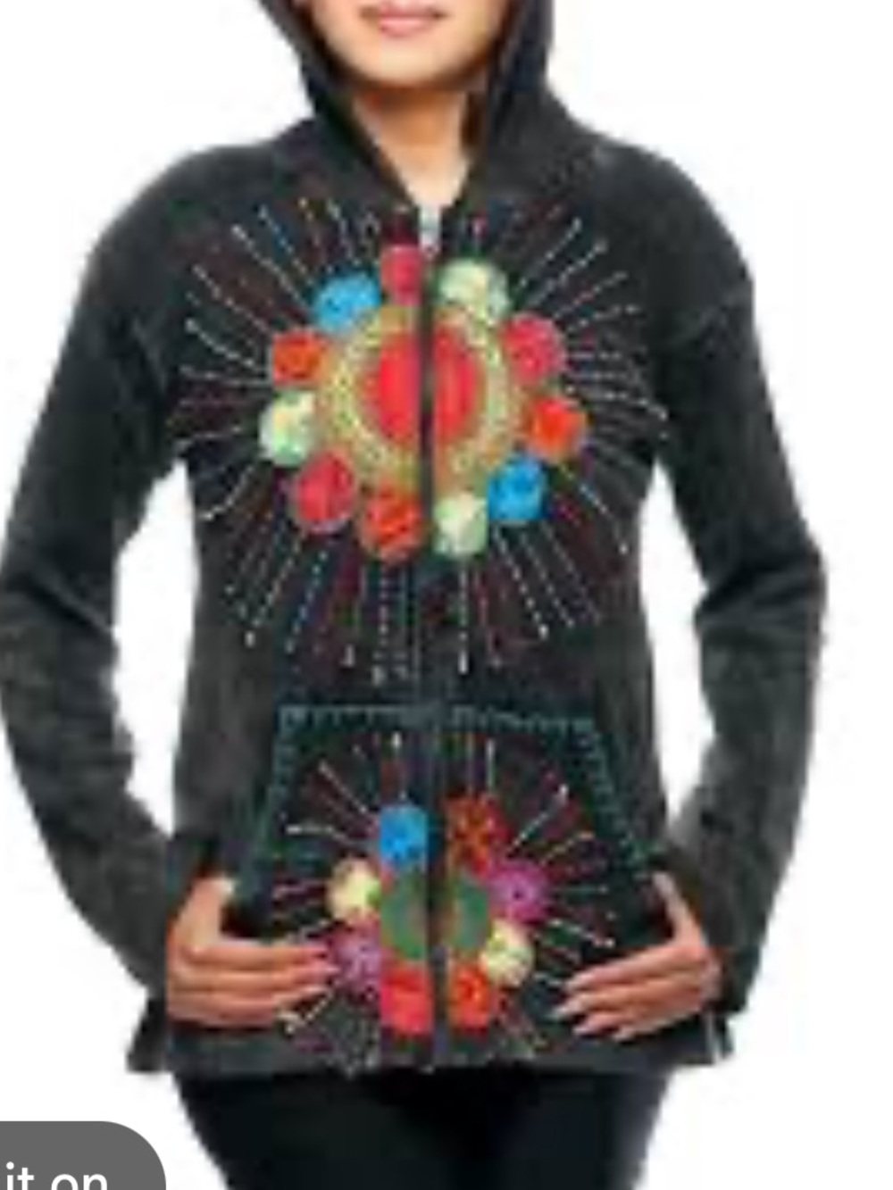 Rising international womans boho Embroidered Zip-Up Hoodie sweatshirt size L